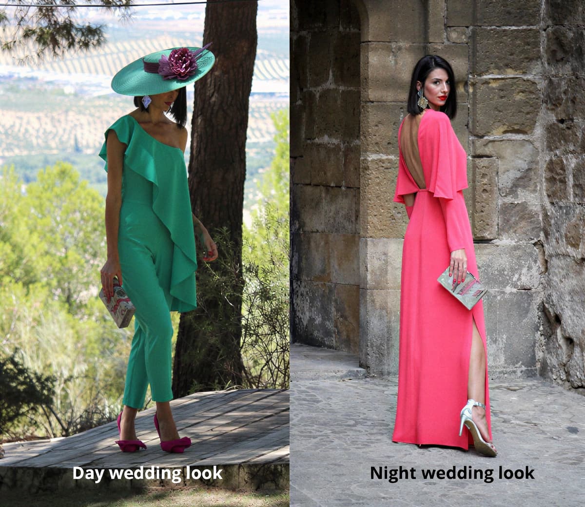 Day and night wedding looks — bold color and elegant silhouettes