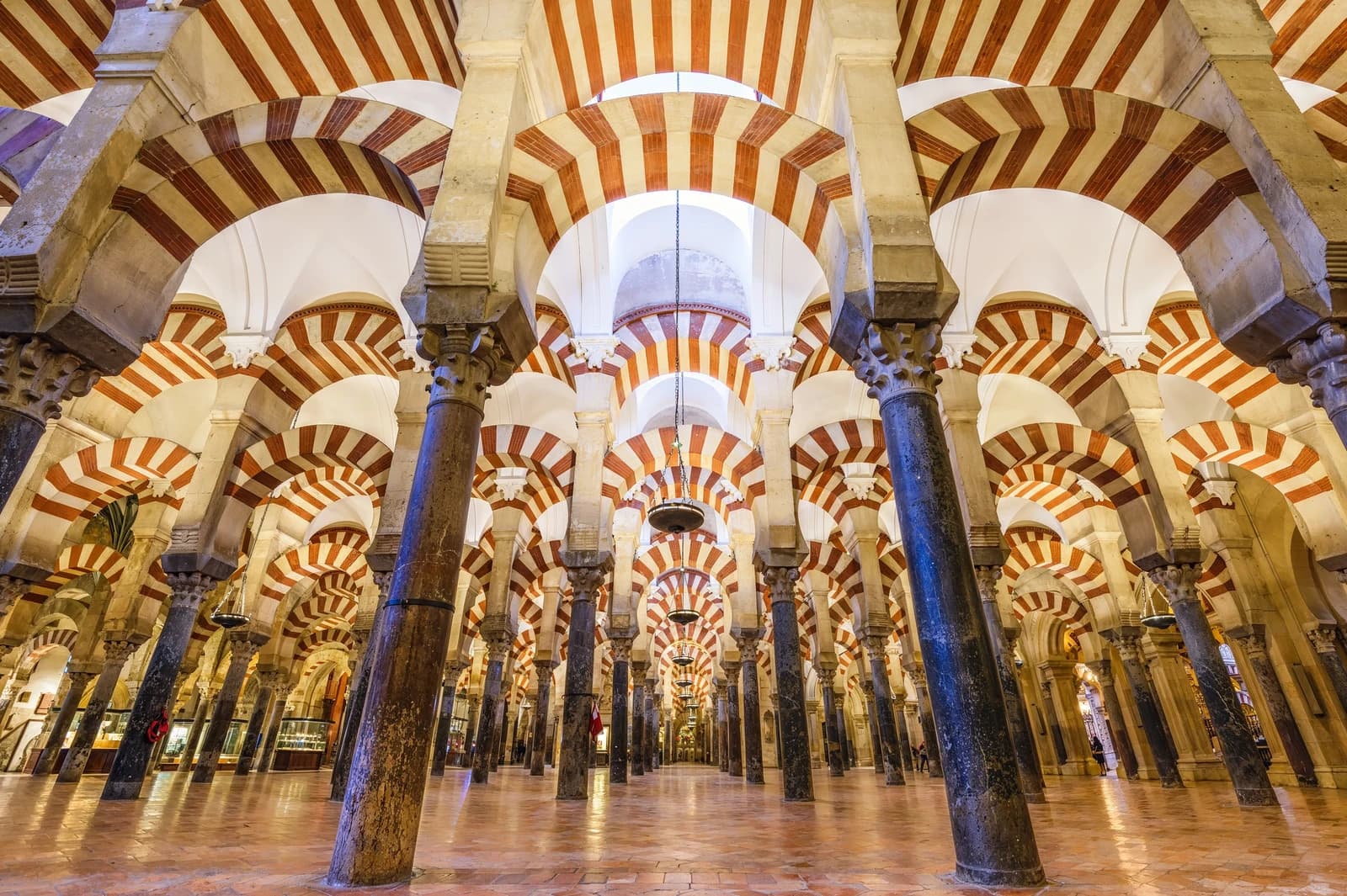 The iconic red and white arches inside the Mosque-Cathedral